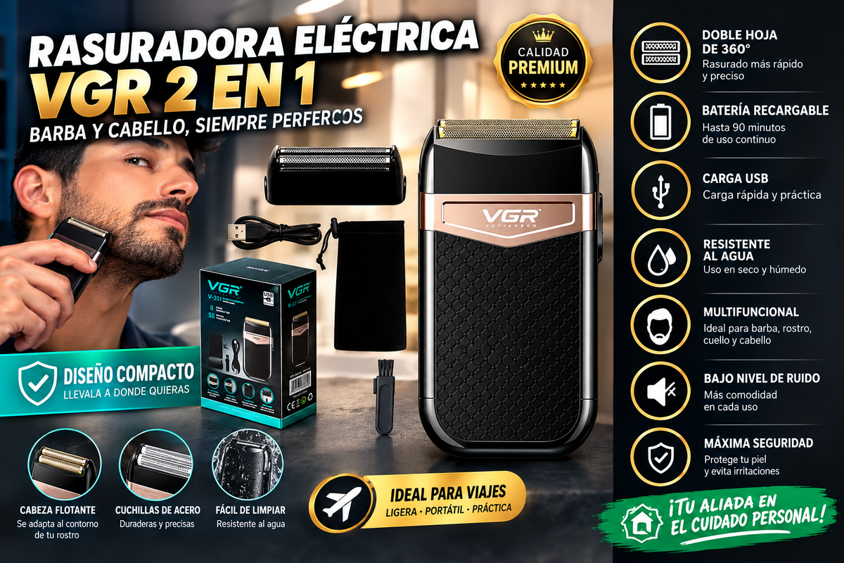 Maquina Afeitadora Electrica Vgr ®️ Afeitado rápido y cómodo para hombre